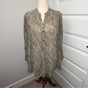 Chico’s Animal Print Button Down Long Sleeve Blouse Shirt Tunic Top Chicos